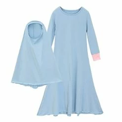 Budget ๐ฅ Muslim Islamic Baby ๐ง Girls' Ramadan Abaya With Hijab Full Length Robe Burka Maxi Little Baby ๐ง Girls Clothes Set Hot Pink ๐