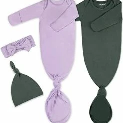 Coupon 😍 2Pk Newborn Baby Knotted Gown, Super Soft Silky Infant Long Sleeve Sleeper For Baby Sleeping With Hat Or Headband (2 Packs) Khaki+light Grey 🧨 -Sleepwear & Robes Sales 31F0jXrkikL. AC