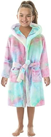 Coupon ๐ Toddler Kids Baby Boys ๐ง Girls Soft Fleece Tie Dye Pajamas Sleepwear Flannel Warm Hooded Towel Bathrobe X Set Pink ๐ฅ