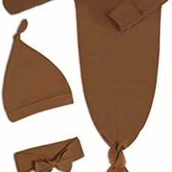 Wholesale 🧨 Newborn Baby Knotted Gown, Super Soft Silky Infant Sleeper, Baby Girl Sleep Gown With Mittens, Bow, And Hat Set Light Orange 💯