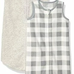 Outlet 🎉 Amazon Essentials Unisex Babies' Microfleece Sleep Sack, Pack Of 2 Grey/light Grey Heather, Buffalo Check 💯