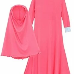 Cheapest ⌛ Muslim Islamic Baby 👧 Girls' Ramadan Abaya With Hijab Full Length Robe Burka Maxi First 👪 Thanksgiving Baby Girl Pink 🔔