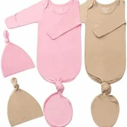 Coupon 😍 2Pk Newborn Baby Knotted Gown, Super Soft Silky Infant Long Sleeve Sleeper For Baby Sleeping With Hat Or Headband (2 Packs) Khaki+light Grey 🧨 -Sleepwear & Robes Sales 31UJR6SZFHL. AC