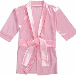 Best deal 🎉 Toddler Baby Girl Satin Robes Kids Solid Color Lightweight Kimono Robe Bathrobe Rose Red 🔔