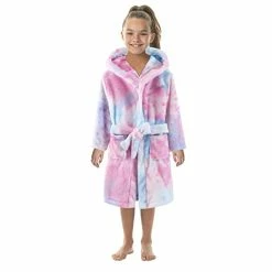 Best deal 🥰 Toddler Kids Baby Boys 👧 Girls Soft Fleece Tie Dye Pajamas Sleepwear Flannel Warm Hooded Towel Bathrobe Robe Outfits Pink 🎁