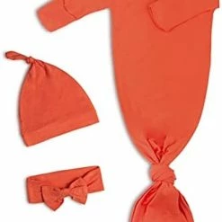 Wholesale 🧨 Newborn Baby Knotted Gown, Super Soft Silky Infant Sleeper, Baby Girl Sleep Gown With Mittens, Bow, And Hat Set Light Orange 💯 -Sleepwear & Robes Sales 31hK4kj9rYS. AC