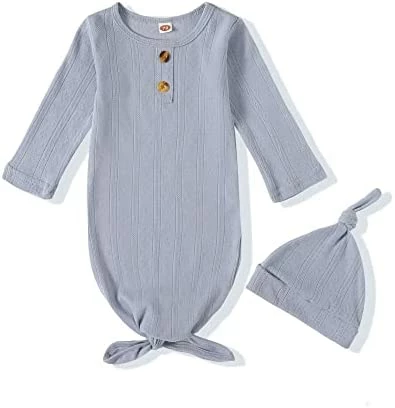 New ❤️ Baby Gown Newborn Cotton Nightgown Long Sleeve Stripe Baby Sleeping Bags Baby Boy Girl Coming Home Outfits Set Hollow Grey ❤️ 4 New ❤️ Baby Gown Newborn Cotton Nightgown Long Sleeve Stripe Baby Sleeping Bags Baby Boy Girl Coming Home Outfits Set Hollow Grey ❤️ - Image 4