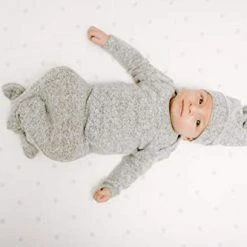 Promo 🎁 Aden + Anais Snuggle Knit Knotted Newborn Baby Gown & Hat Set-Heather Grey 🎁 -Sleepwear & Robes Sales 31it05dulKL