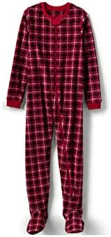 Buy ๐ Lands' End Kids Footed Fleece Sleeper Deep Sea Navy Festive Plaid ๐