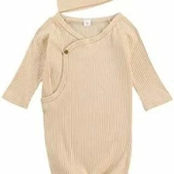 Brand new 🥰 FIOMVA Newborn Baby Girl Boy Nightgowns Organic Cotton Gowns Knotted Sleeping Bag With Hat Coming Home Outfit For Unisex Baby H-ribbed White 🧨