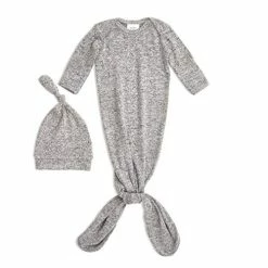 Promo 🎁 Aden + Anais Snuggle Knit Knotted Newborn Baby Gown & Hat Set-Heather Grey 🎁 -Sleepwear & Robes Sales 410BAKgFEjL 1