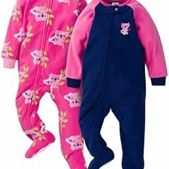 Best deal 🔔 Gerber Baby 👧 Girls Toddler Loose Fit Flame Resistant Fleece Footed Pajamas 2-Pack Blue Princess 🤩 -Sleepwear & Robes Sales 412TWTw0TbL. AC
