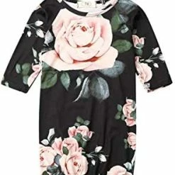 Best deal 🎁 Newborn Infant Baby Girl Boy Floral Print Cotton Sleeper Gown With Headband Outfits X-a Beige 🎉