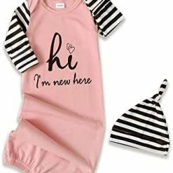 New โค๏ธ Baby Gown Newborn Cotton Nightgown Long Sleeve Stripe Baby Sleeping Bags Baby Boy Girl Coming Home Outfits Set Hollow Grey โค๏ธ