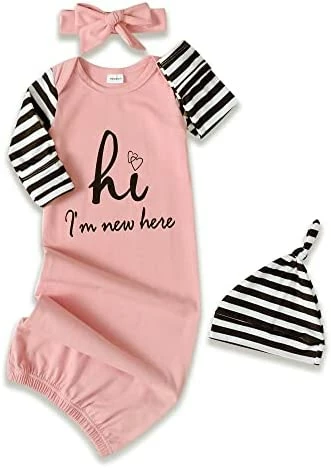 New ❤️ Baby Gown Newborn Cotton Nightgown Long Sleeve Stripe Baby Sleeping Bags Baby Boy Girl Coming Home Outfits Set Hollow Grey ❤️ 1 New ❤️ Baby Gown Newborn Cotton Nightgown Long Sleeve Stripe Baby Sleeping Bags Baby Boy Girl Coming Home Outfits Set Hollow Grey ❤️