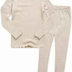 Budget 🛒 VAENAIT BABY 6M-12Y Kids Unisex 👧 Girls & Boys Soft Comfy Modal Tencel Shirring Sleepwear Pajamas 2pcs Set A-11-ivory 😀 -Sleepwear & Robes Sales 4156r2YAKRL. AC