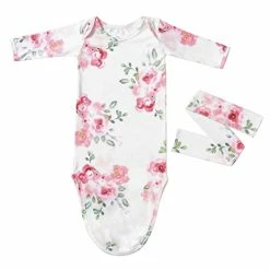 Coupon ❤️ Mikccer Baby Newborn Knotted Gown 0-6 Months, Soft Breathable Sleeper Gowns, Babies Girl Coming Home Outfit Infant Watercolor Flowers Nightgowns With Headband Set 👍 -Sleepwear & Robes Sales 41EDAIUdNwL