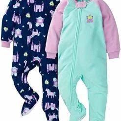 Best deal 🔔 Gerber Baby 👧 Girls Toddler Loose Fit Flame Resistant Fleece Footed Pajamas 2-Pack Blue Princess 🤩 -Sleepwear & Robes Sales 41FxE4VRMAL. AC