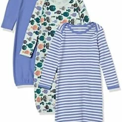 Flash Sale 🛒 Amazon Essentials Unisex Babies' Cotton Sleeper Gowns, Pack Of 3 Blue, Sea Life 🔥