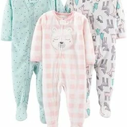 Budget ❤️ Simple Joys By Carter's Toddlers And Baby 👧 Girls' Loose-Fit Flame Resistant Fleece Footed Pajamas, Pack Of 3 Polar Bear/pig/fox 🤩