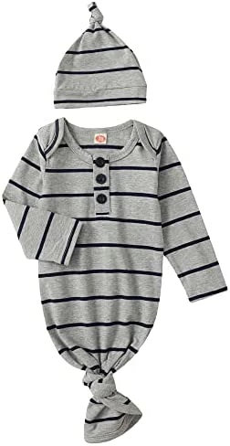 New ❤️ Baby Gown Newborn Cotton Nightgown Long Sleeve Stripe Baby Sleeping Bags Baby Boy Girl Coming Home Outfits Set Hollow Grey ❤️ 13 New ❤️ Baby Gown Newborn Cotton Nightgown Long Sleeve Stripe Baby Sleeping Bags Baby Boy Girl Coming Home Outfits Set Hollow Grey ❤️ - Image 13