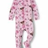 New 😉 The Children's Place Baby Toddler 👧 Girls 100% Cotton Zip-Front One Piece Footed Pajamas Pink Princess ⭐