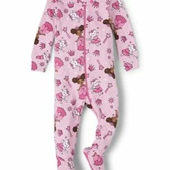 New 😉 The Children's Place Baby Toddler 👧 Girls 100% Cotton Zip-Front One Piece Footed Pajamas Pink Princess ⭐