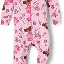 New 😉 The Children's Place Baby Toddler 👧 Girls 100% Cotton Zip-Front One Piece Footed Pajamas Pink Princess ⭐ -Sleepwear & Robes Sales 41K6ymUUTyL. AC