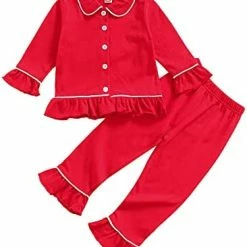 Hot Sale 👍 Ayalinggo Toddler Kids Baby Girl Solid Pjs Ruffle Long Sleeve Button 👚 Shirt Top And Pants Cotton 2Piece Pajamas Set Grey ✨ -Sleepwear & Robes Sales 41K9ht0bqRL. AC