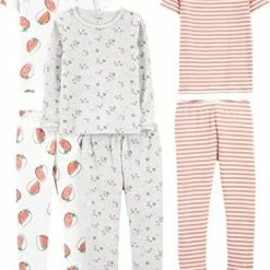 Hot Sale 💯 Simple Joys By Carter's Babies, Toddlers, And 👧 Girls' 6-Piece Snug-Fit Cotton Pajama Set Teal Blue/pink/white, Bunny/animal ⌛