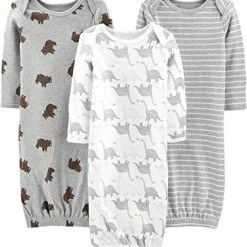 Deals 🤩 Simple Joys By Carter's Unisex Babies' Cotton Sleeper Gown, Pack Of 3 Heather/stripe/avocados 🛒