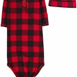 Top 10 ⭐ Baby Girl, Boy Knotted Infant Sleeper Gown With Headband Or Hat, Baby Coming Home Outfit For Boy Girl Fall Winter 0-6 Months Buffalo Plaid 👍