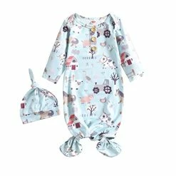 Cheapest 👏 Fuzbavo Newborn Baby 👧 Girls Boys Cotton Sleeper Gown Infant Knotted Gown Hat Set … Pink ✔️