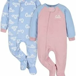Best deal 🔔 Gerber Baby 👧 Girls Toddler Loose Fit Flame Resistant Fleece Footed Pajamas 2-Pack Blue Princess 🤩