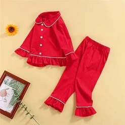 Hot Sale 👍 Ayalinggo Toddler Kids Baby Girl Solid Pjs Ruffle Long Sleeve Button 👚 Shirt Top And Pants Cotton 2Piece Pajamas Set Grey ✨ -Sleepwear & Robes Sales 41NzphL8gSL