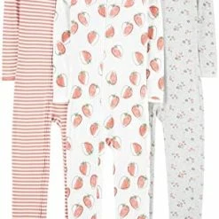 Best Pirce 🎁 Simple Joys By Carter's Toddlers And Baby 👧 Girls' Snug-Fit Footless Cotton Pajamas, Pack Of 3 Red/pink/white, Rainbow/strawberry/unicorn 😉