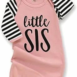 Deals 🌟 Newborn Baby Girl Little Sister Sleeper Gown Stripe Long Sleeve Nightgown Outfit 🧛 Halloween1 🌟
