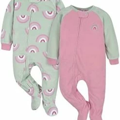 Best deal 🔔 Gerber Baby 👧 Girls Toddler Loose Fit Flame Resistant Fleece Footed Pajamas 2-Pack Blue Princess 🤩 -Sleepwear & Robes Sales 41R597W2lQL. AC
