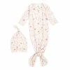 Discount 💯 Aden + Anais Comfort Knit Knotted Newborn Baby Gown And Hat, 2 Piece Set, 0-3 Months Perennial 🧨