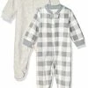 Brand new 😀 Amazon Essentials Unisex Babies' Microfleece Footed Zip-Front Sleep And Play, Pack Of 2 Grey/light Grey Heather, Buffalo Check ⌛