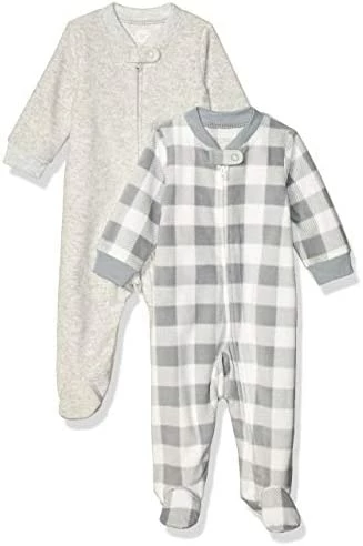 Brand new 😀 Amazon Essentials Unisex Babies' Microfleece Footed Zip-Front Sleep And Play, Pack Of 2 Grey/light Grey Heather, Buffalo Check ⌛ 2 Brand new 😀 Amazon Essentials Unisex Babies' Microfleece Footed Zip-Front Sleep And Play, Pack Of 2 Grey/light Grey Heather, Buffalo Check ⌛ - Image 2