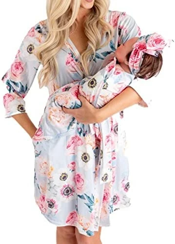 Best deal 🛒 DOUBLE THE SPRINKLES Maternity Robe And Matching Baby Set Hospital Labor Delivery Robe And Swaddle Set Maddison + Green Swaddle Set 🎉 7 Best deal 🛒 DOUBLE THE SPRINKLES Maternity Robe And Matching Baby Set Hospital Labor Delivery Robe And Swaddle Set Maddison + Green Swaddle Set 🎉 - Image 7