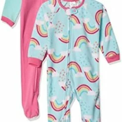 Best deal 🔔 Gerber Baby 👧 Girls Toddler Loose Fit Flame Resistant Fleece Footed Pajamas 2-Pack Blue Princess 🤩 -Sleepwear & Robes Sales 41W6ziIiDuL. AC