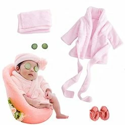 Best reviews of โ 5PCS Newborn Photography Outfits, Baby Bathrobes Bath Towel Outfit With Slippers Photo Props For ๐ง Girls And Boys Pink ๐