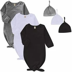 Outlet ✔️ OPAWO Unisex Newborn Baby 3-Pack Cotton Knotted Gowns With Mitten Cuffs And Matching Hat Headband For Boys 👧 Girls 0-6 Months Green/pink/purple 🧨 -Sleepwear & Robes Sales 41ZRokGfafL. AC