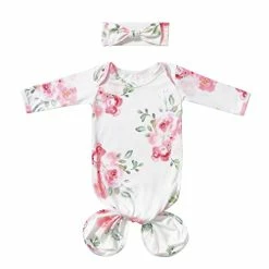 Coupon ❤️ Mikccer Baby Newborn Knotted Gown 0-6 Months, Soft Breathable Sleeper Gowns, Babies Girl Coming Home Outfit Infant Watercolor Flowers Nightgowns With Headband Set 👍