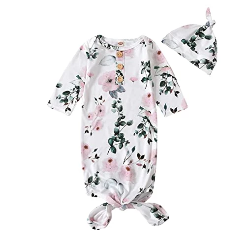 Brand new ๐ Newborn Baby ๐ง Girls Boy Knotted Gown Floral Nightgown Sleeper Gown Swaddle Headband Hat Coming Home Outfit Set Pink โ๏ธ 1 Brand new ๐ Newborn Baby ๐ง Girls Boy Knotted Gown Floral Nightgown Sleeper Gown Swaddle Headband Hat Coming Home Outfit Set Pink โ๏ธ