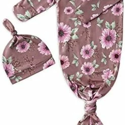 Budget 👏 Newborn Baby Knotted Gown, Super Soft Silky Infant Long Sleeve Sleeper With Tie Bottom Purple Flower 🧨 -Sleepwear & Robes Sales 41dNgaQtbKL. AC