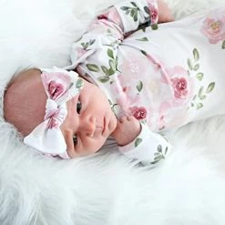 Coupon ❤️ Mikccer Baby Newborn Knotted Gown 0-6 Months, Soft Breathable Sleeper Gowns, Babies Girl Coming Home Outfit Infant Watercolor Flowers Nightgowns With Headband Set 👍 -Sleepwear & Robes Sales 41i6A5lS1VL