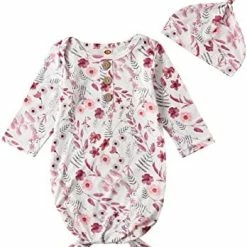 Cheapest 👏 Fuzbavo Newborn Baby 👧 Girls Boys Cotton Sleeper Gown Infant Knotted Gown Hat Set … Pink ✔️ -Sleepwear & Robes Sales 41lAqp5WOEL. AC